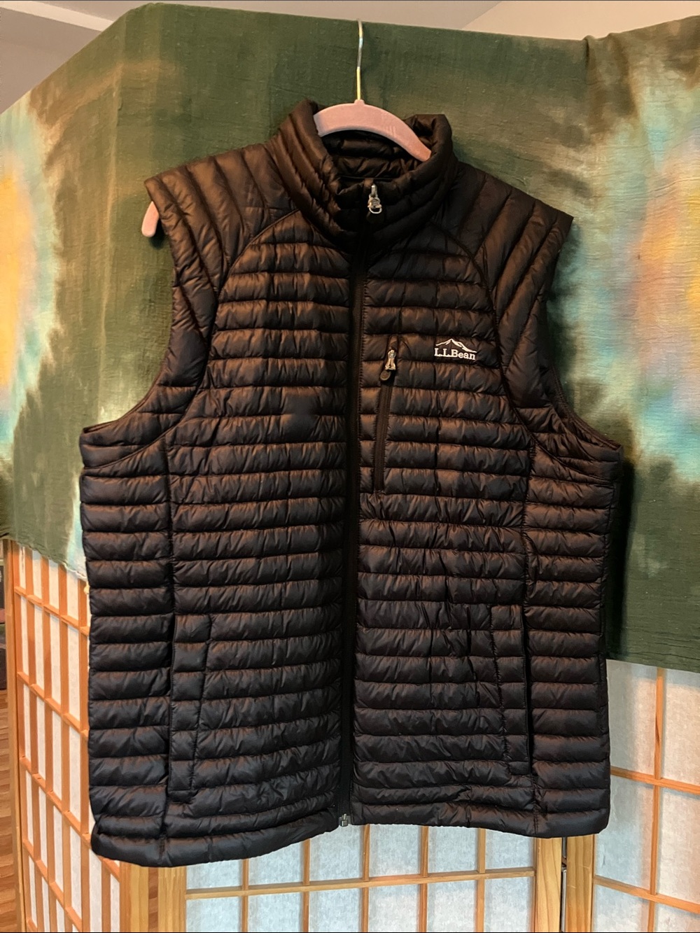 L.L. Bean Men Size Medium Black Quilted Packable Vest - Downtek Pertex Quantum